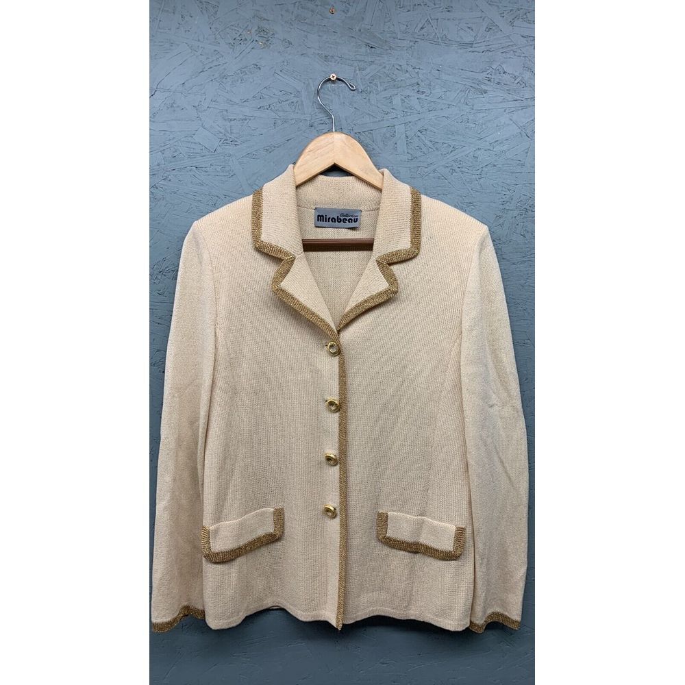 Mirabeau Collection Evening Jacket‎ Women’s 12 Beige Wool Rayon Button USA Chic - Picture 3 of 14